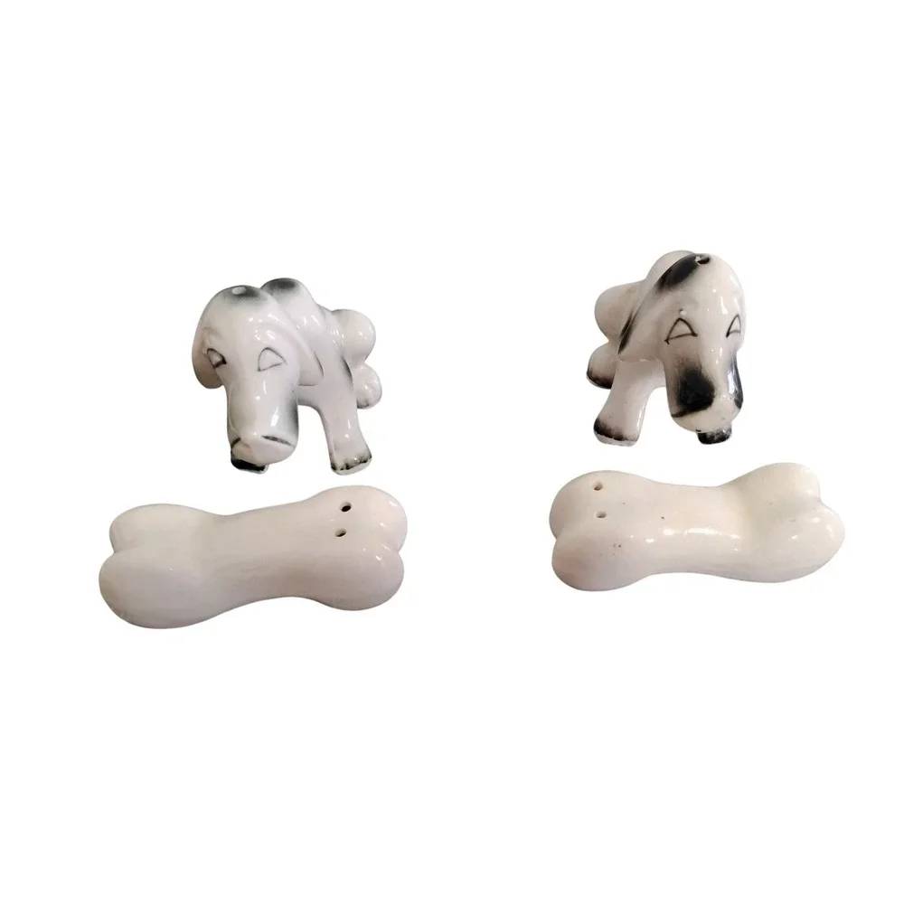 Vintage Japan Dog Salt & Pepper Shakers‎ Bone Stoppers Mid Century Ceramic
